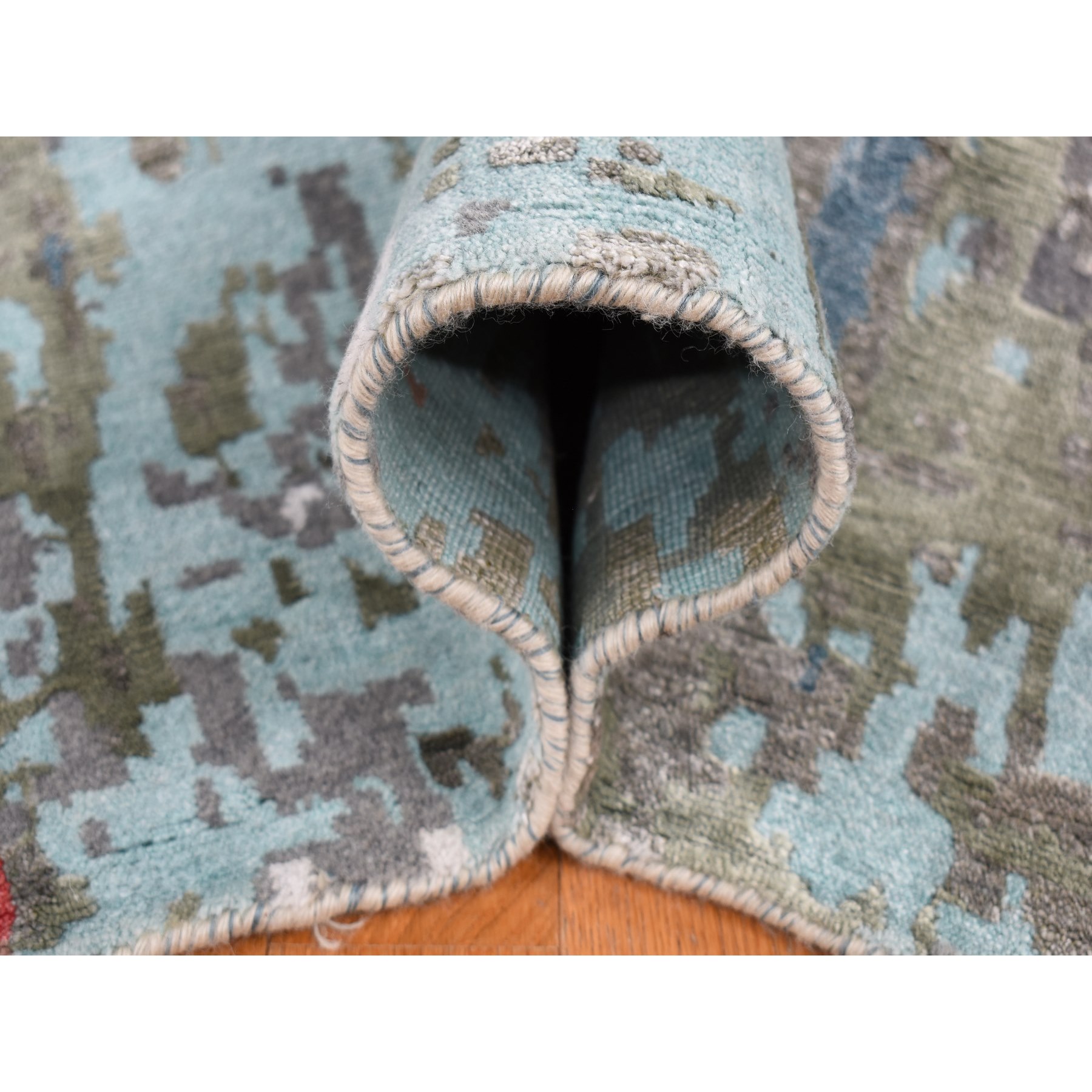 9'10"x13'8" Cloud Gray, Abstract Design, Wool and Silk, Hand Knotted, Oriental Rug HR87583 - Image 7