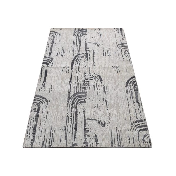3'x5'6" Gainsboro Gray, THE CANE, Pure Silk with Textured Wool, DA CANE, Hand Knotted, Oriental Rug HR87609