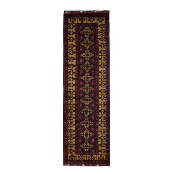 3'x10'2" Vermilion Red, Afghan Khamyab, Vegetable Dyes, Denser Weave, Shiny Wool, Hand Knotted, Runner Oriental Rug HR87617
