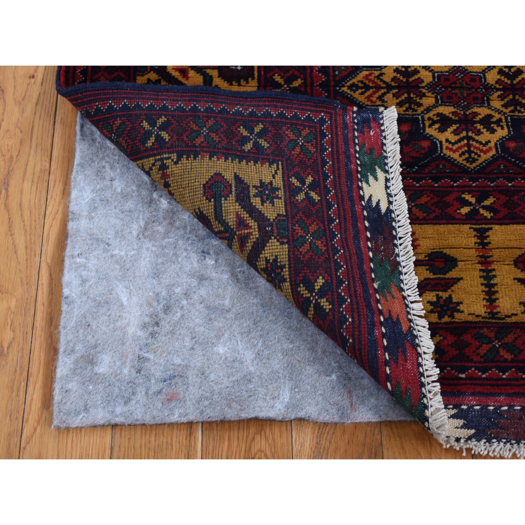 3'x10'2" Vermilion Red, Afghan Khamyab, Vegetable Dyes, Denser Weave, Shiny Wool, Hand Knotted, Runner Oriental Rug HR87617 - Image 4