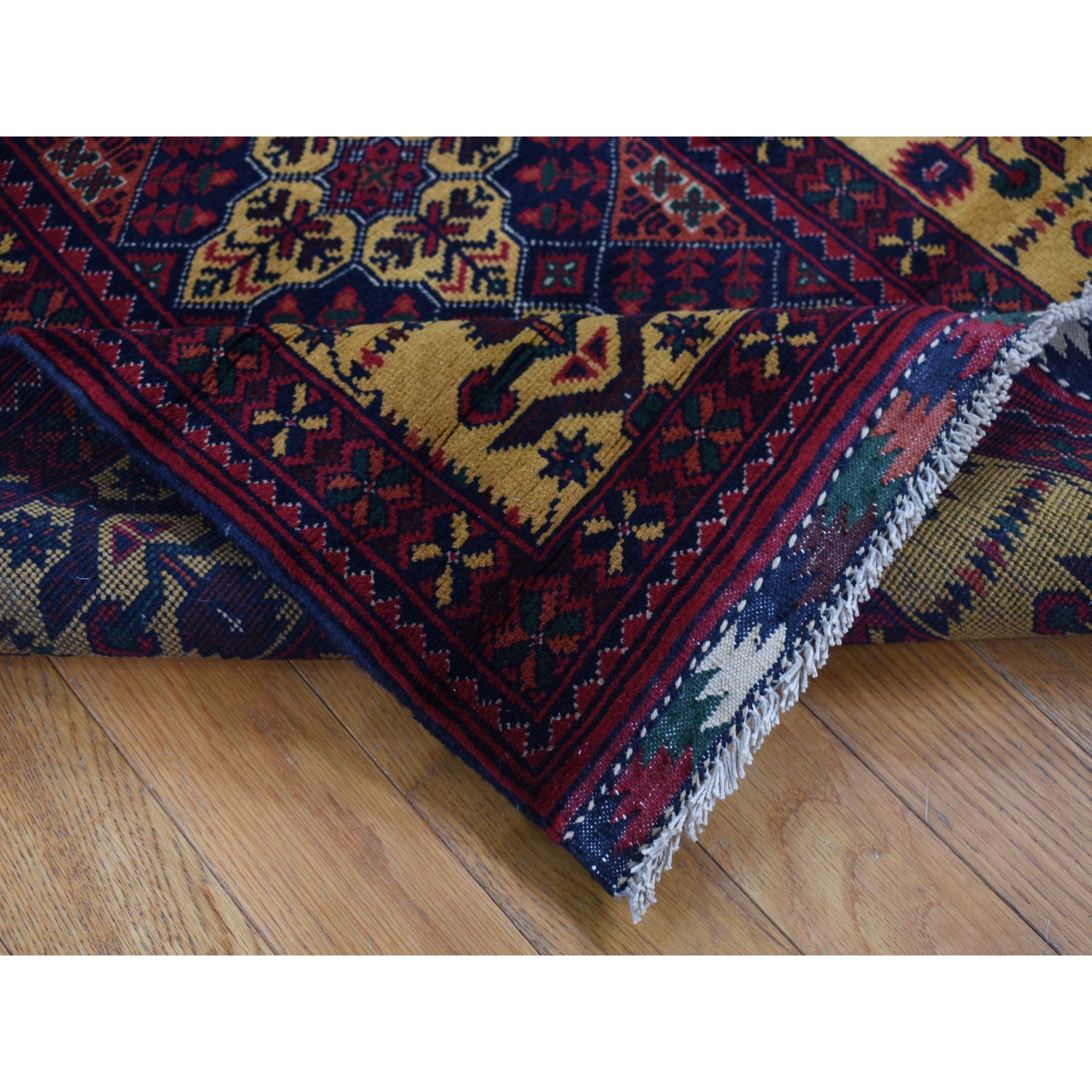 3'x10'2" Vermilion Red, Afghan Khamyab, Vegetable Dyes, Denser Weave, Shiny Wool, Hand Knotted, Runner Oriental Rug HR87617 - Image 5