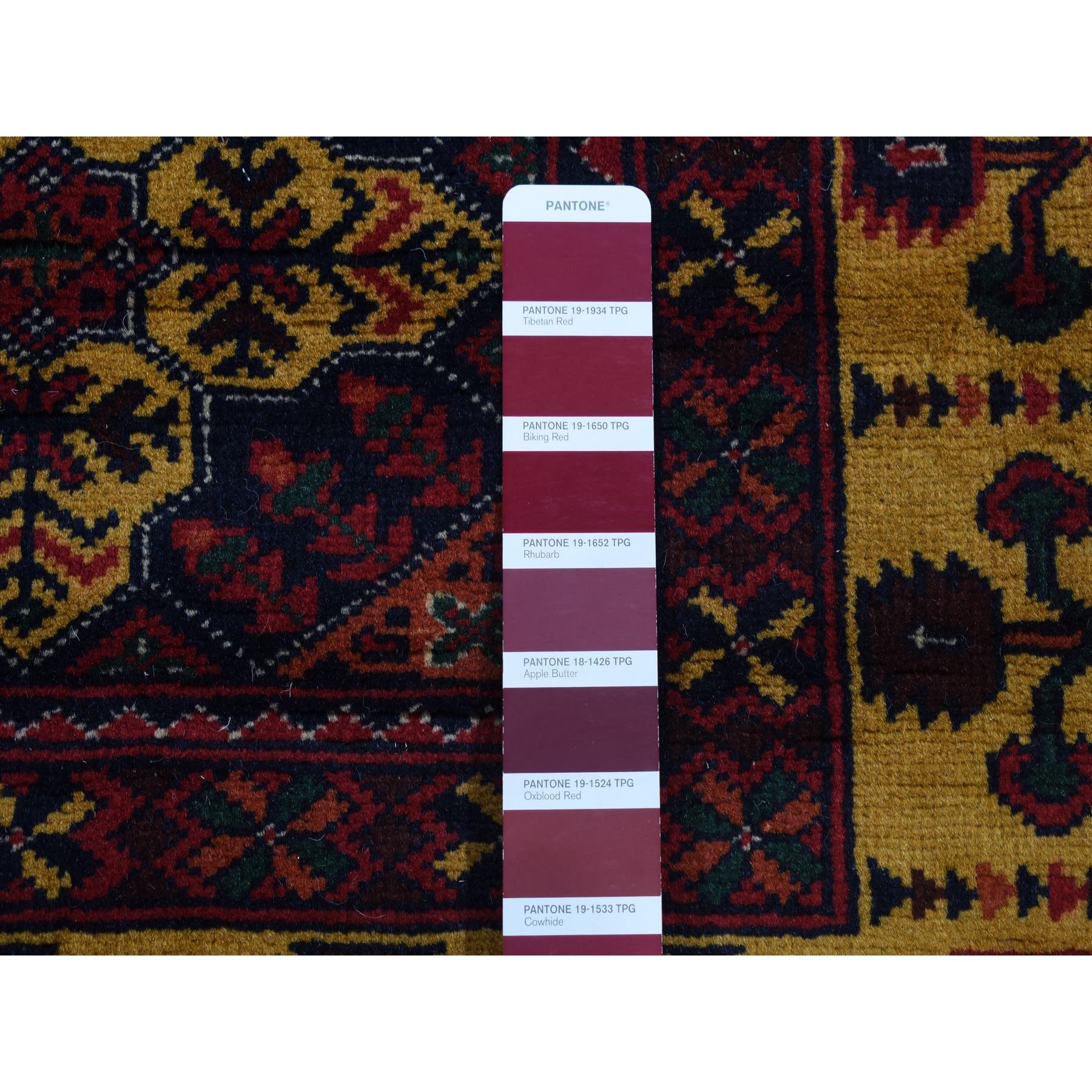 3'x10'2" Vermilion Red, Afghan Khamyab, Vegetable Dyes, Denser Weave, Shiny Wool, Hand Knotted, Runner Oriental Rug HR87617 - Image 6