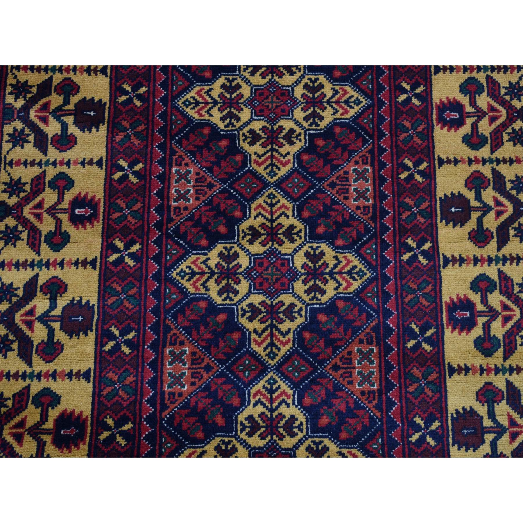 3'x10'2" Vermilion Red, Afghan Khamyab, Vegetable Dyes, Denser Weave, Shiny Wool, Hand Knotted, Runner Oriental Rug HR87617 - Image 7