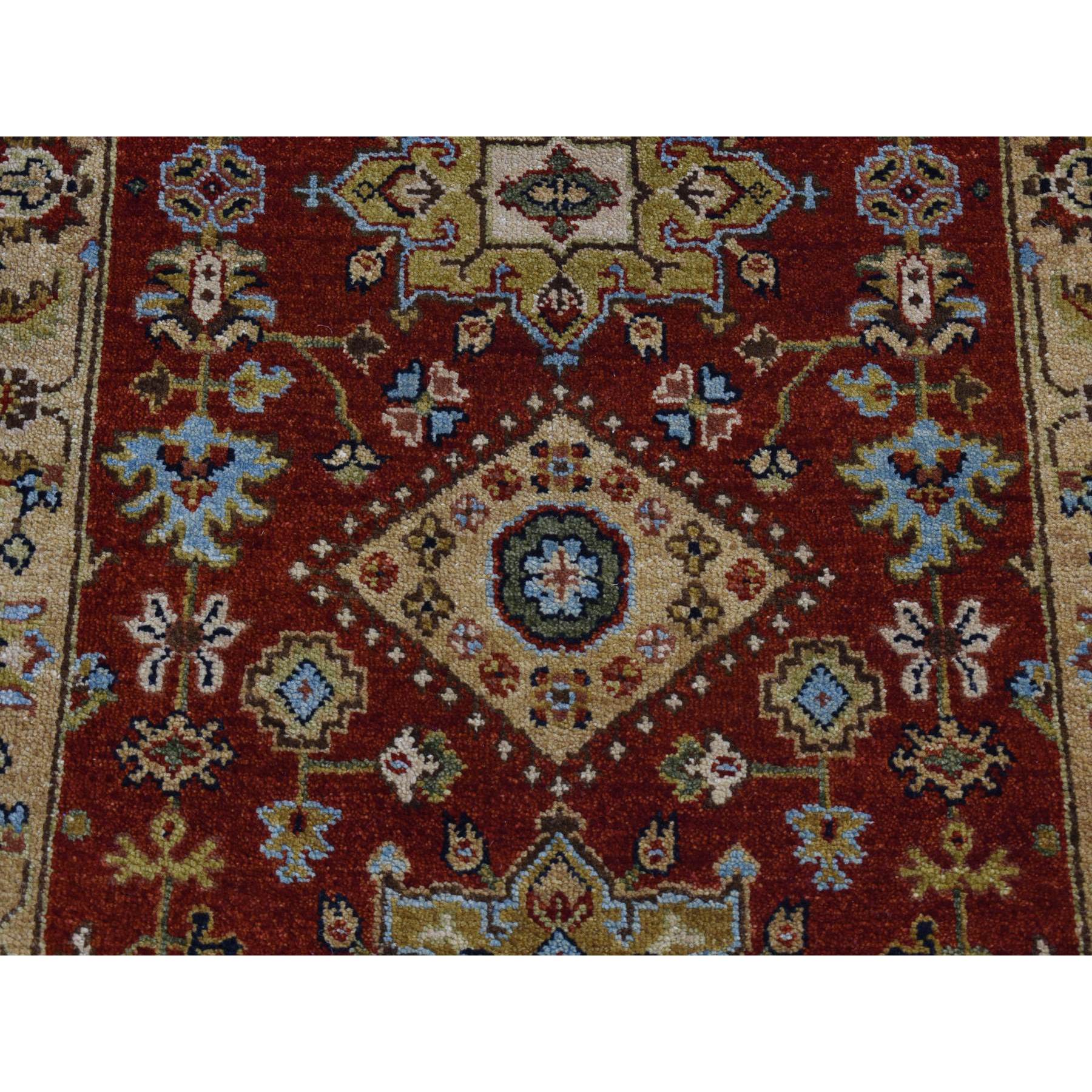 2'7"x19'10" Brick Red, Hand Knotted, XL Runner, Karajeh with Geometric Medallion Design, Pure Wool, Oriental Rug HR67079 - Image 7