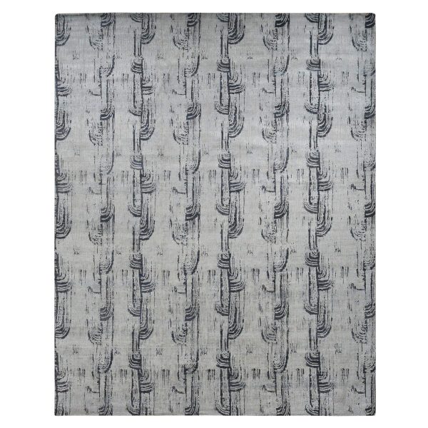 11'9"x14'10" Cloud Gray, THE CANE, Oversized, Pure Silk with Textured Wool, Hand Knotted Oriental Rug HR87662