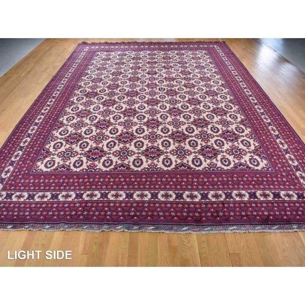 13'x19'4" Bone White, Oversized, Afghan Khamyab, Hand Knotted, Denser Weave with Shiny Wool, Oriental Rug HR87670