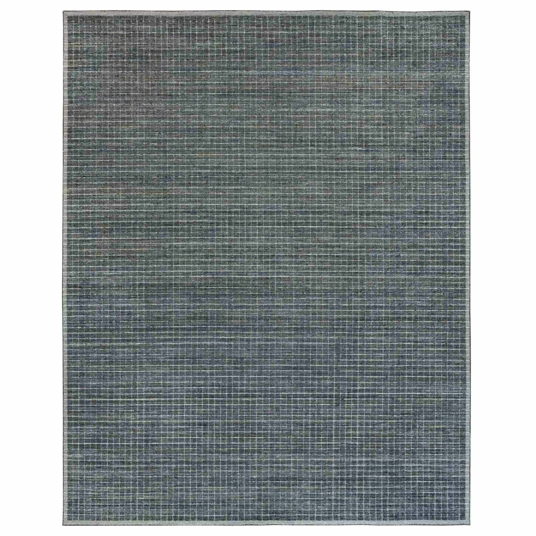 12'x14'10" Jet Gray, Modern Box Design and Plain Decor, Soft Wool, Loomed Knotted, Oversized Oriental Rug HR90188