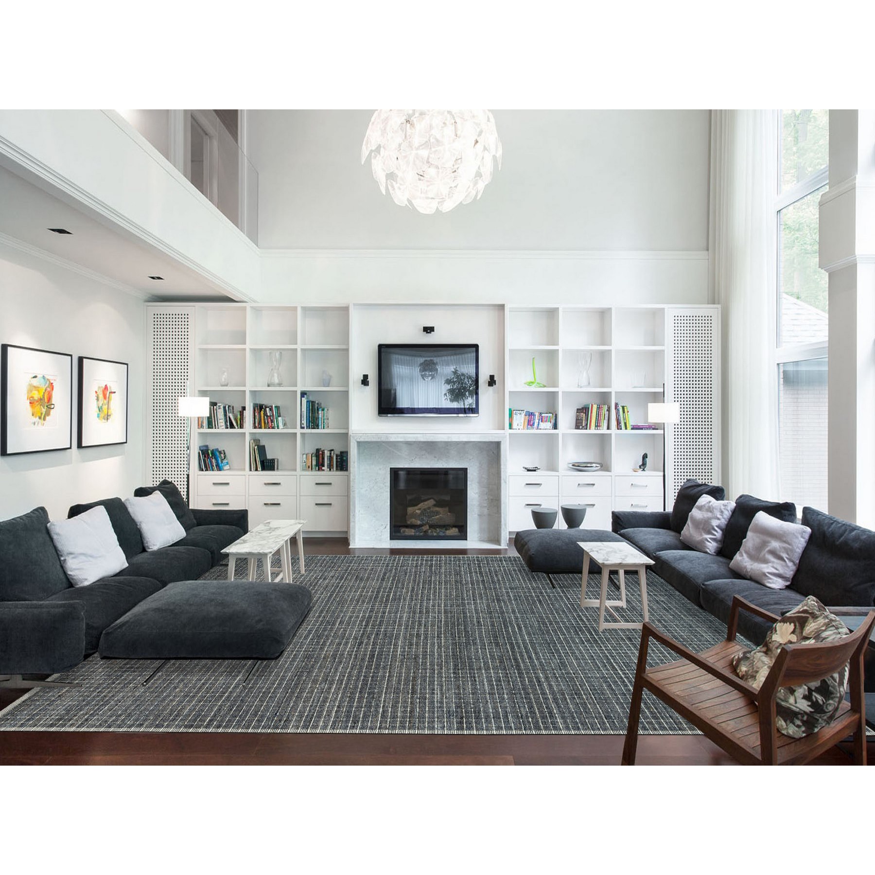 12'x14'10" Jet Gray, Modern Box Design and Plain Decor, Soft Wool, Loomed Knotted, Oversized Oriental Rug HR90188 - Image 2