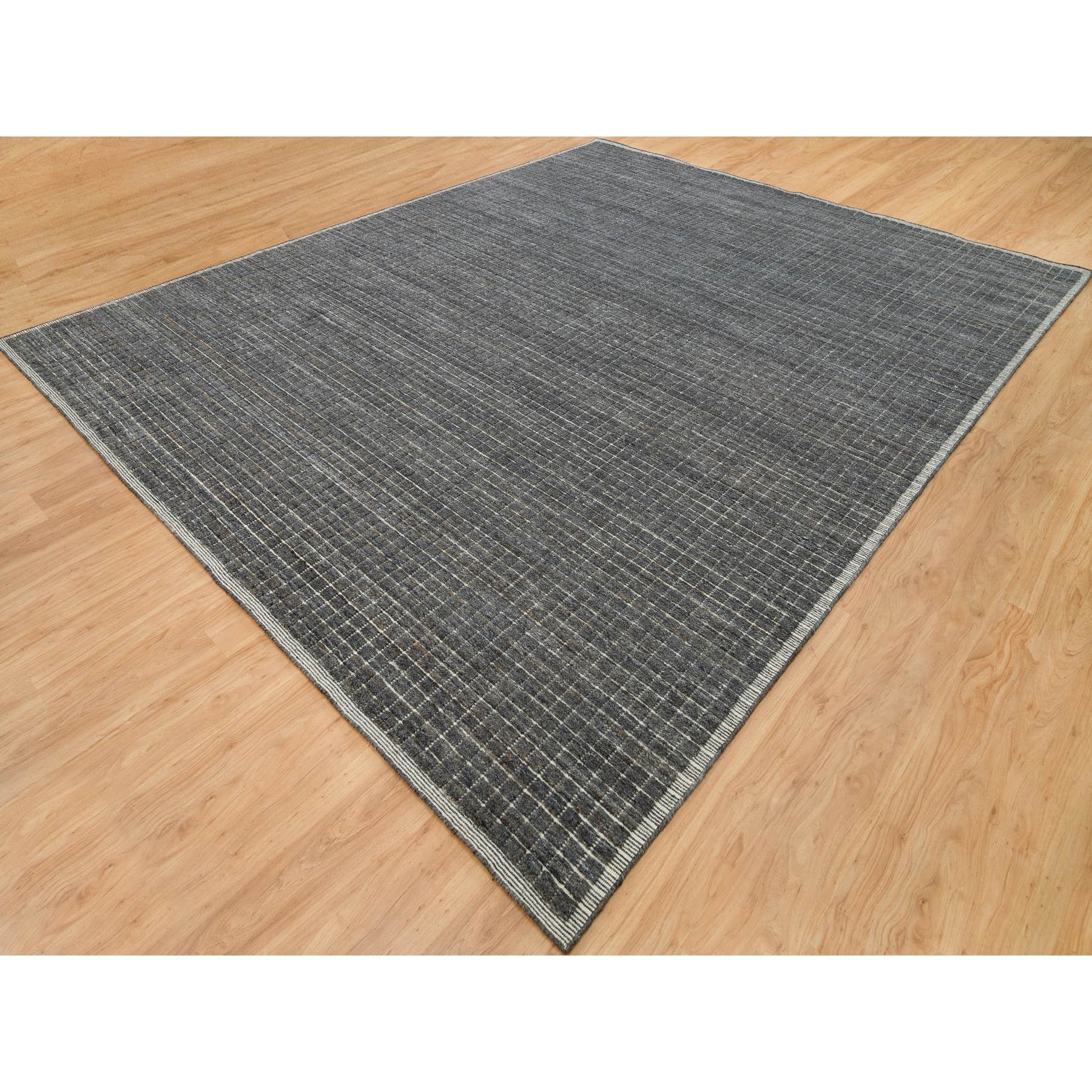 12'x14'10" Jet Gray, Modern Box Design and Plain Decor, Soft Wool, Loomed Knotted, Oversized Oriental Rug HR90188 - Image 4