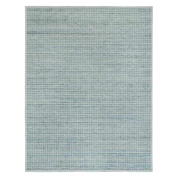 9'1"x11'10" Cambridge Blue, Modern Box Design with Plain Decor Loomed Knotted, Natural Wool, Oriental Rug HR90192