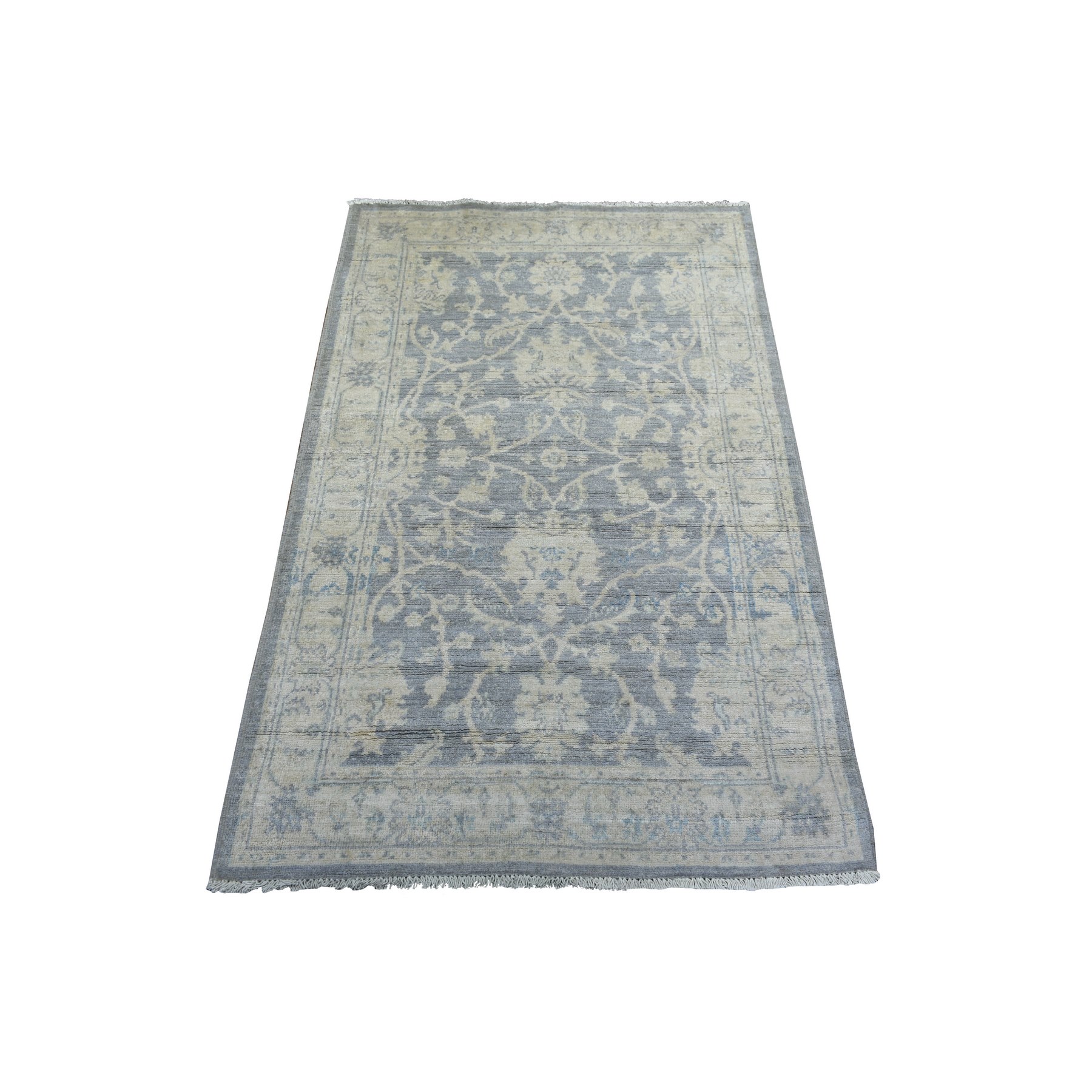 3'x4'10" Gray Pure Wool Natural Dyes Hand Knotted, Stone Wash Peshawar Oriental Rug HR72083