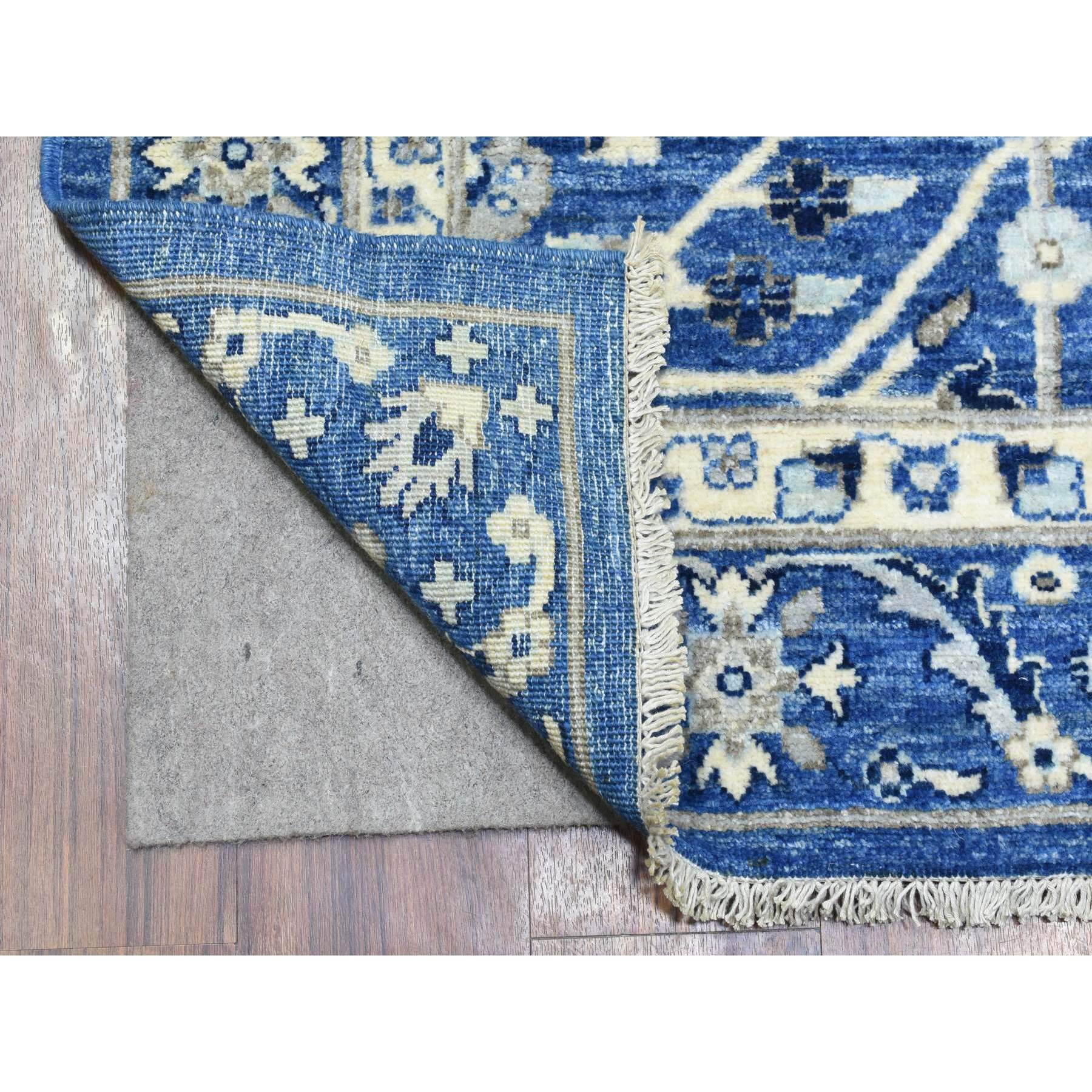 4'3"x11'9" Cobalt Blue, Fine Peshawar with Heriz Design, Natural Dyes Densely Woven, Soft Organic Wool Hand Knotted, Wide Runner Oriental Rug HR72385 - Image 2