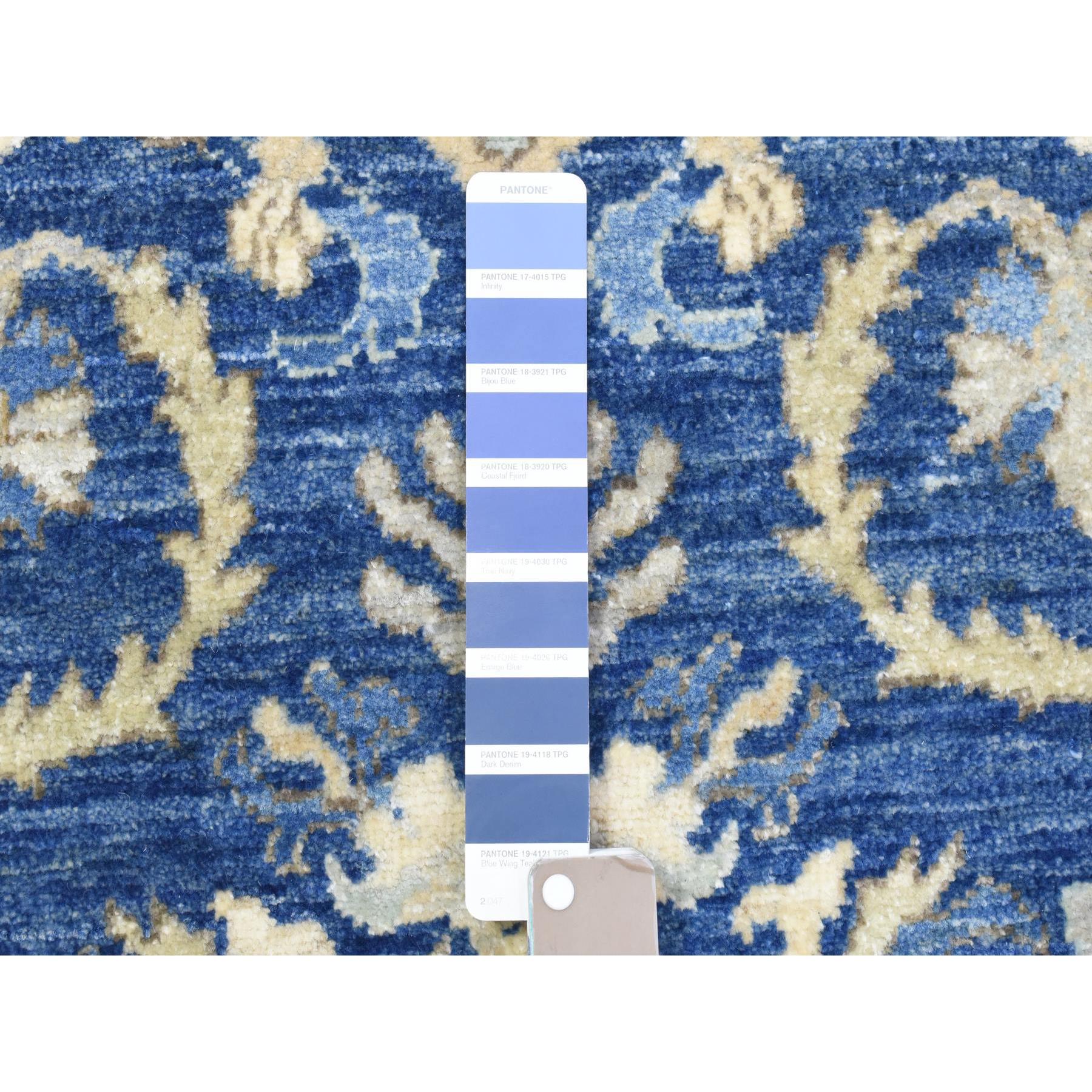 4'x11'8" Navy Blue, Fine Peshawar with Ziegler Mahal Design, Natural Dyes Dense Weave, Soft and Velvety Wool Hand Knotted, Wide Runner Oriental Rug HR72827 - Image 3
