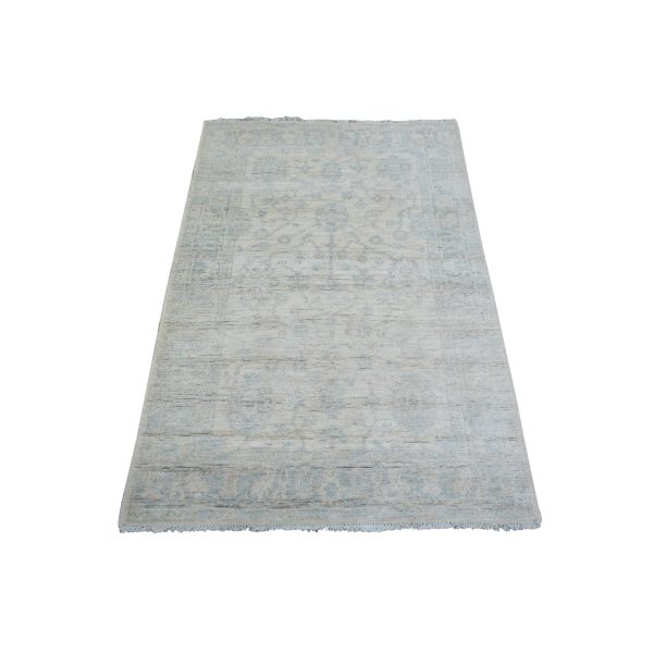 3'x4'9" Ivory, Hand Knotted Heavily Washed Peshawar, Pure Wool, Oriental Rug HR73041