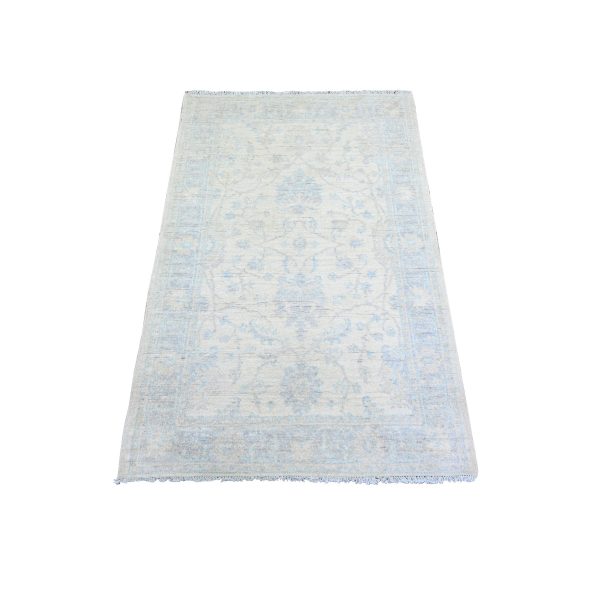 3'x4'9" Ivory, Organic Wool Hand Knotted, White Wash Peshawar with All Over Design, Oriental Rug HR73114