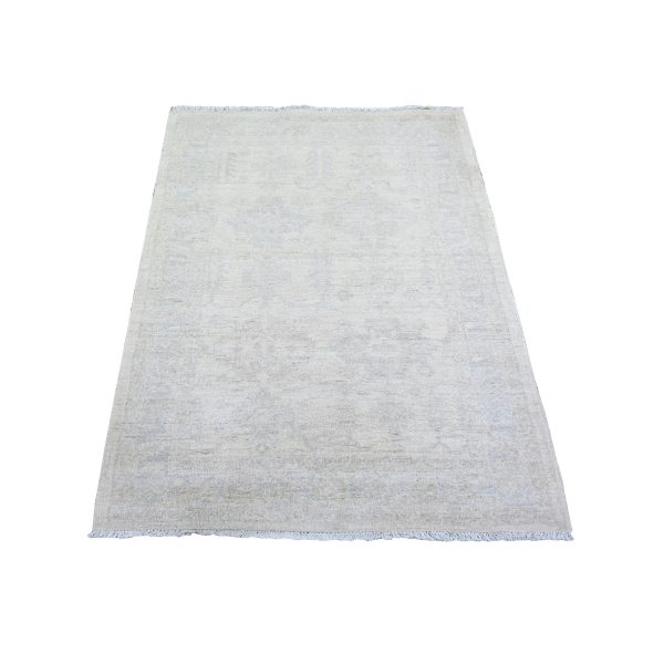 3'1"x4'10" White Wash Peshawar with Faded Colors Natural Dyes, Extra Soft Wool Hand Knotted, Oriental Rug HR73679