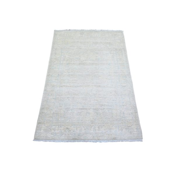 3'x4'9" White Wash Peshawar with Soft Colors Natural Dyes, Extra Soft Wool Hand Knotted, Oriental Rug HR73823