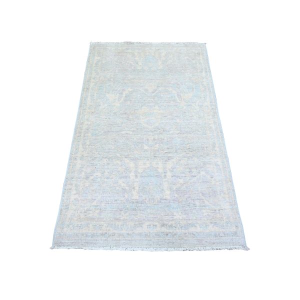 2'10"x5' Ash Gray, White Wash Peshawar with All Over Design Natural Dyes, Pure Wool Hand Knotted, Oriental Rug HR74065