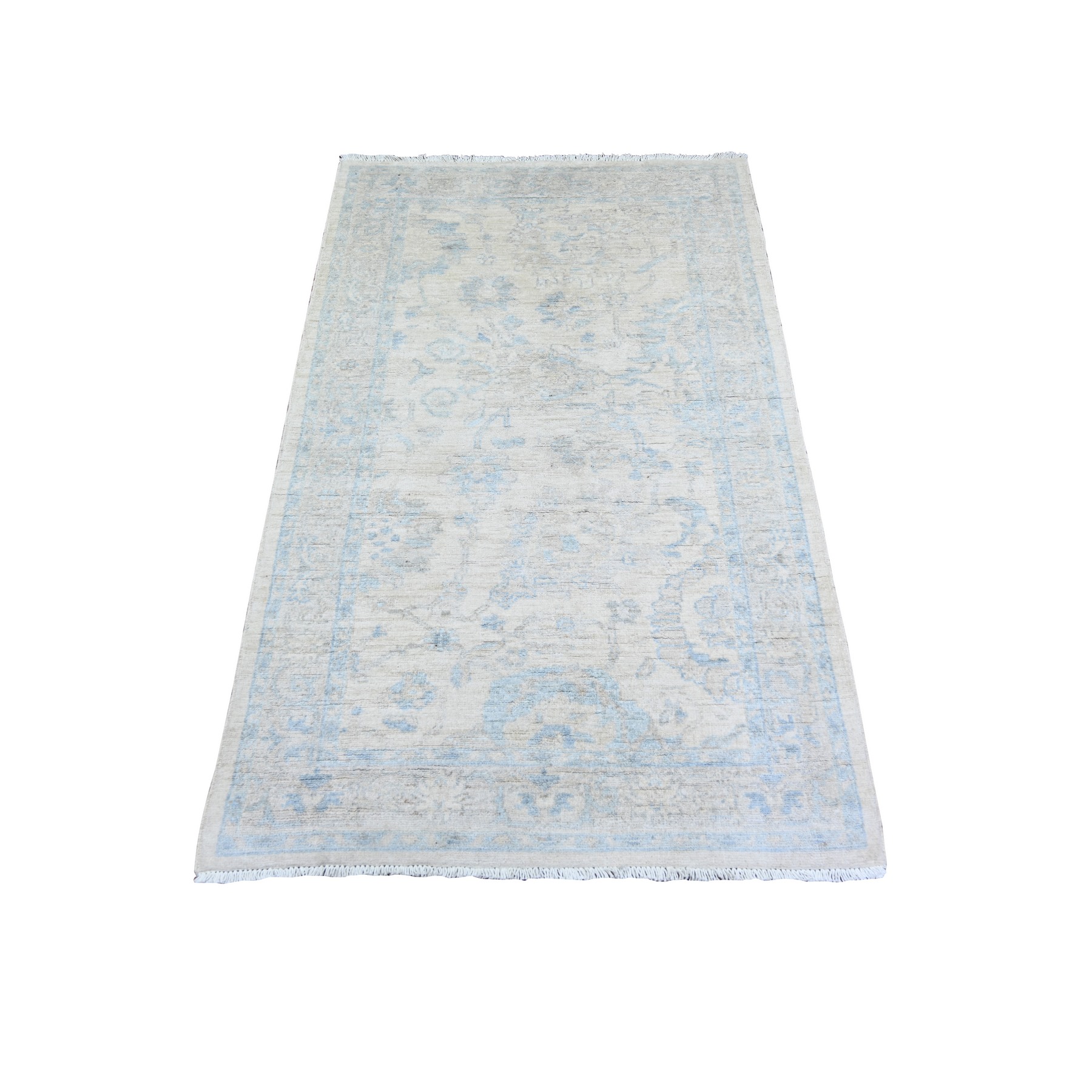 3'x5' Ivory, White Wash Peshawar with Soft Colors, Vegetable Dyes, Soft Wool, Hand Knotted, Runner Oriental Rug HR74178