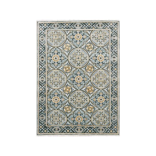 4'x6'2" Taupe-Brown Textured Wool and Silk Mughal Inspired Medallions Design Hand-Knotted Oriental Rug HR75133