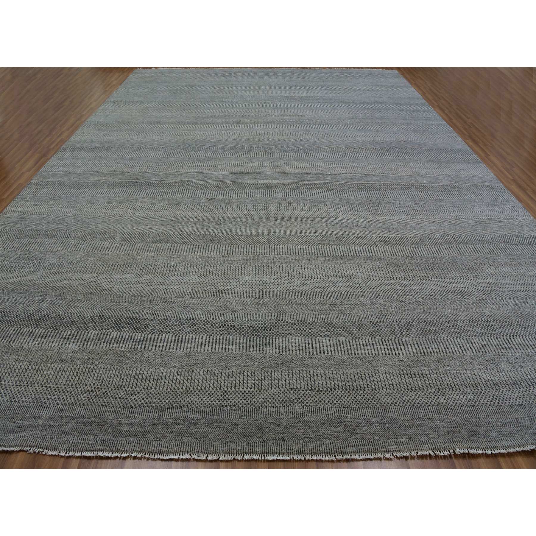 14'x18'1" Cloud Gray, Modern Grass Design, Pure Undyed Wool, Tone on Tone, Hand Knotted, Oversized Oriental Rug HR79692 - Image 2