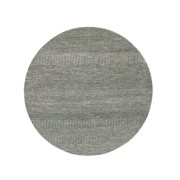 5'x5' Silver Gray, 100% Undyed Wool, Modern Hand Knotted Grass Design, Round Tone on Tone Oriental Rug HR79697