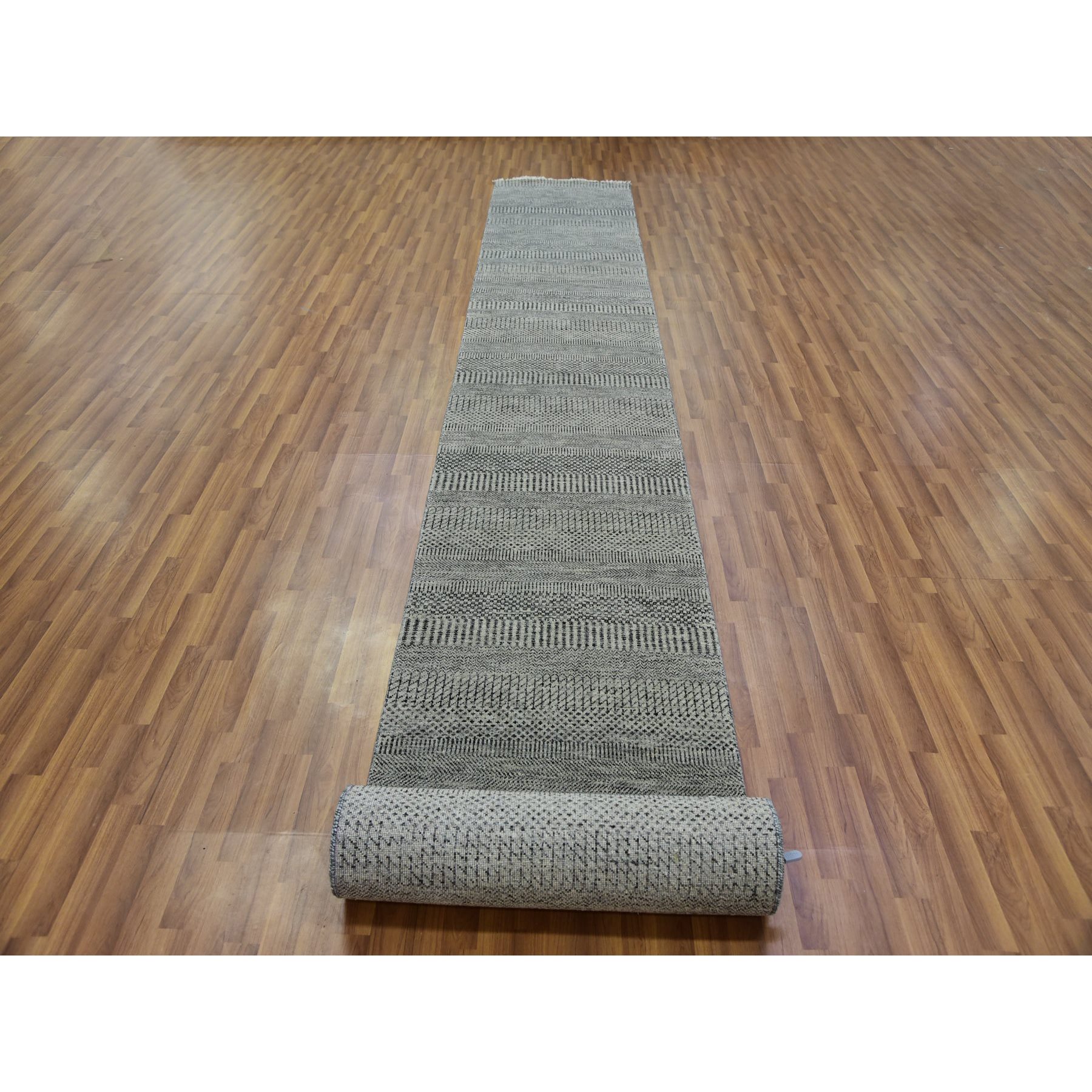 2'7"x22'1" Stone Eagle Gray, Modern Tone on Tone Grass Organic Undyed Wool Design, Hand Knotted, XL Runner Oriental Rug HR79702 - Image 2