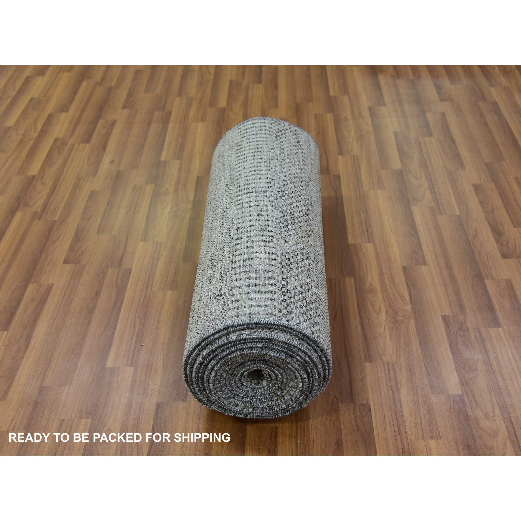 2'7"x22'1" Stone Eagle Gray, Modern Tone on Tone Grass Organic Undyed Wool Design, Hand Knotted, XL Runner Oriental Rug HR79702 - Image 5