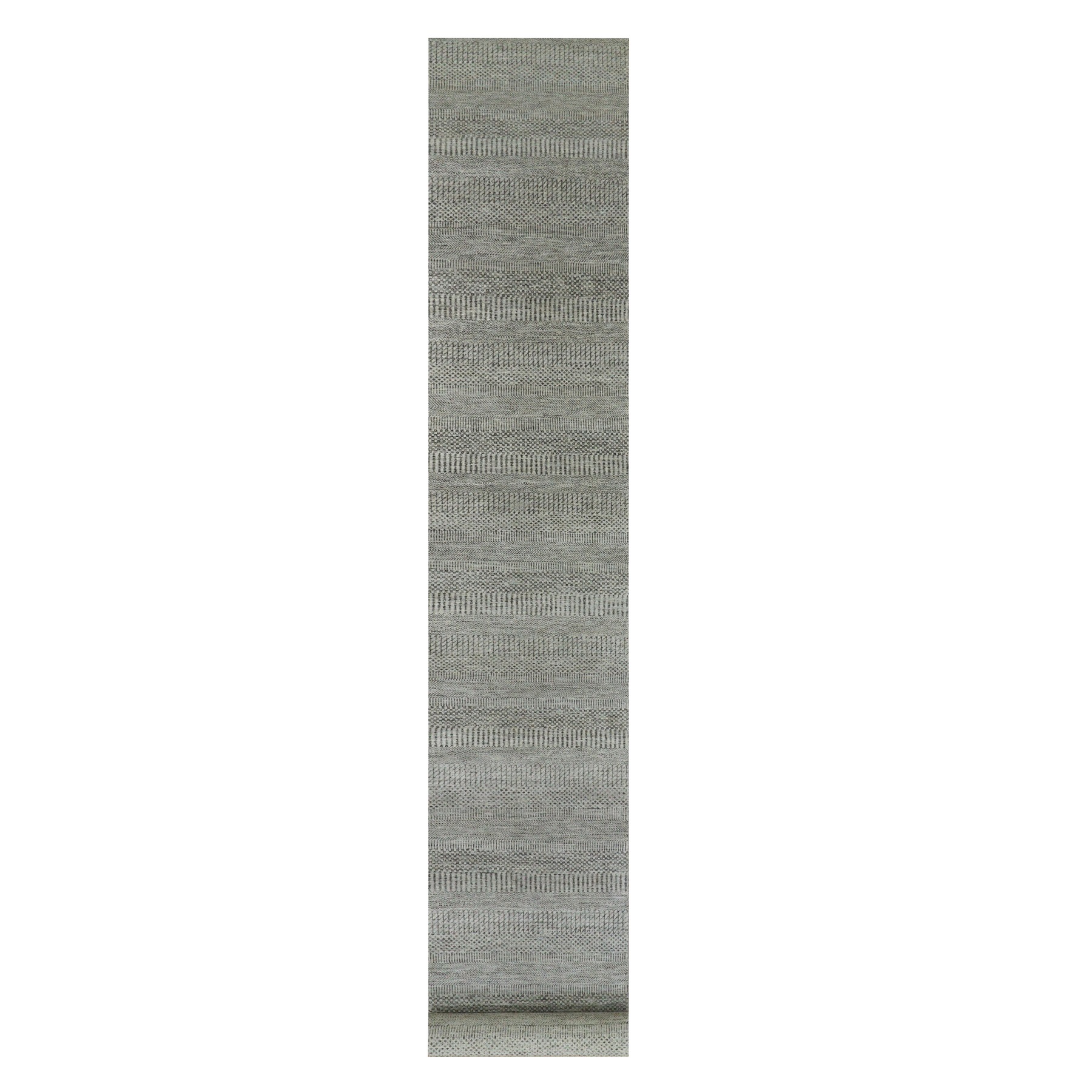 2'8"x20' Owl Gray, Hand Knotted, Tone on Tone, Modern Grass Design, XL Runner 100% Undyed Wool Oriental Rug HR79703