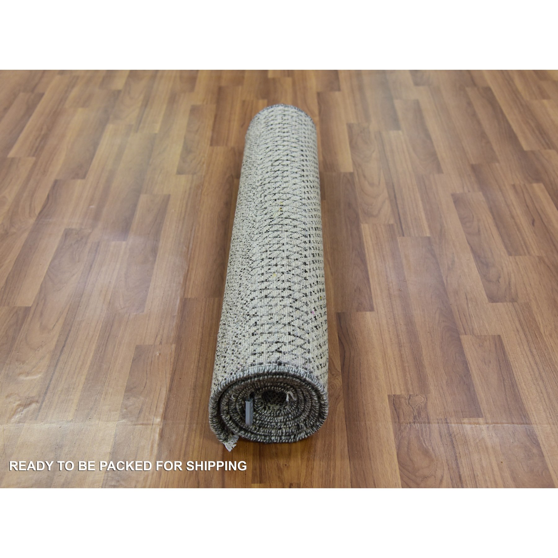 2'6"x5'10" Frost Gray, Tone on Tone, Modern Pure Undyed Wool Grass Design, Hand Knotted, Runner Oriental Rug HR79708 - Image 5