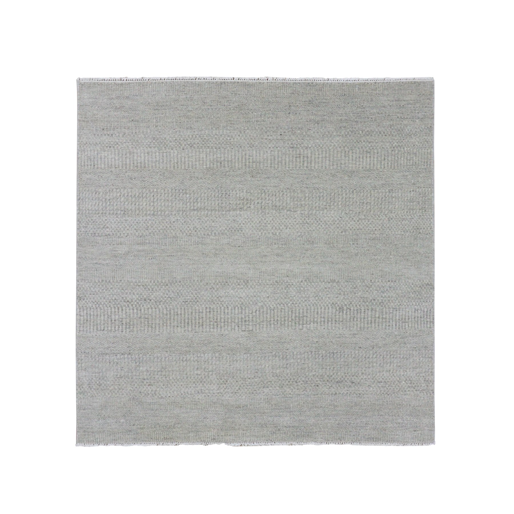6'x6' Goose and Cadet Gray, 100% Undyed Wool Hand Knotted, Tone on Tone, Modern Grass Design, Square Oriental Rug HR79715