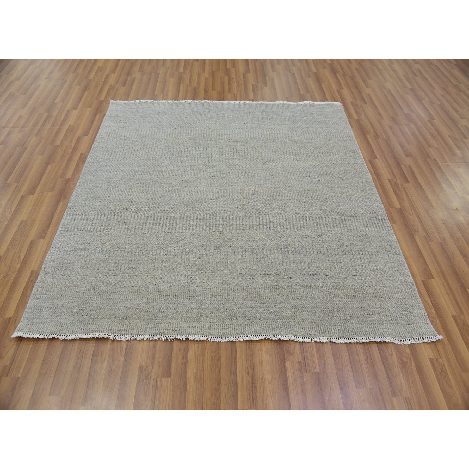 6'x6' Goose and Cadet Gray, 100% Undyed Wool Hand Knotted, Tone on Tone, Modern Grass Design, Square Oriental Rug HR79715 - Image 2