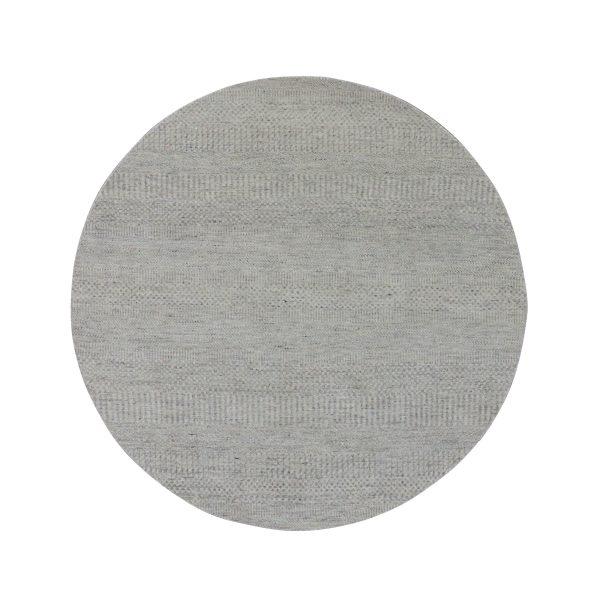 5'x5' Perfect Gray, Undyed Natural Wool, Hand Knotted, Modern Grass Design, Round Tone on Tone Oriental Rug HR79716