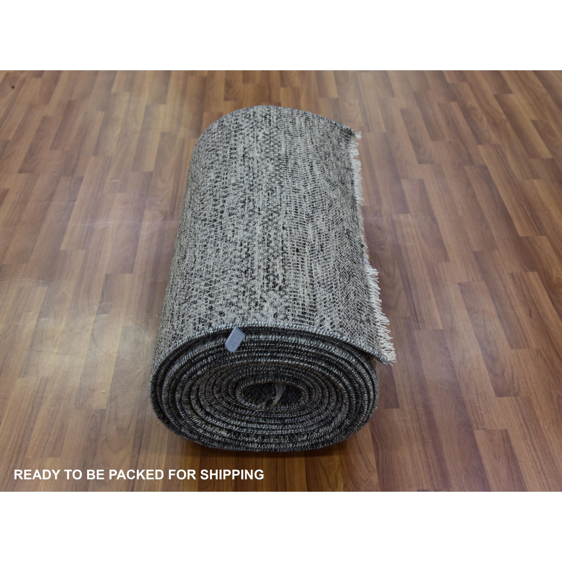 2'5"x32'3" Oyster Mushroom Gray, Hand Knotted, Undyed 100% Wool, Modern Grass Design, Tone on Tone, Oriental XL Runner Rug HR79736 - Image 5