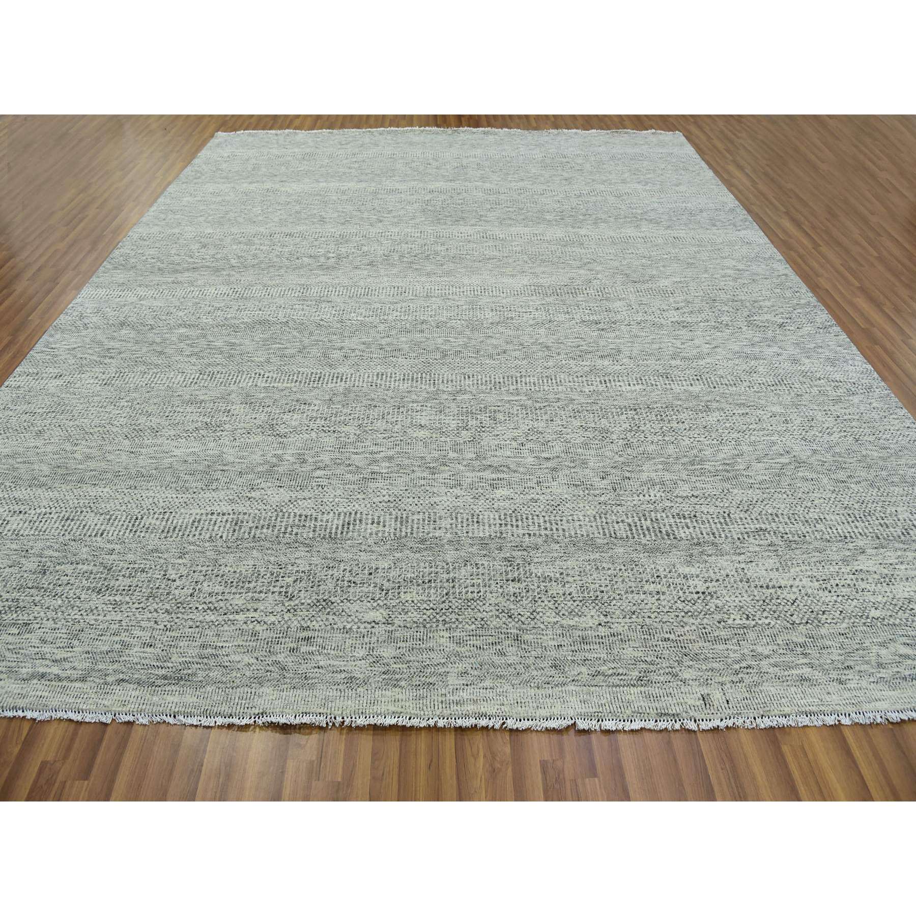 12'2"x15'4" Gentle Gray, Hand Knotted Tone on Tone, Modern Grass Design, Soft Natural Undyed Wool, Oversized Oriental Rug HR79737 - Image 3