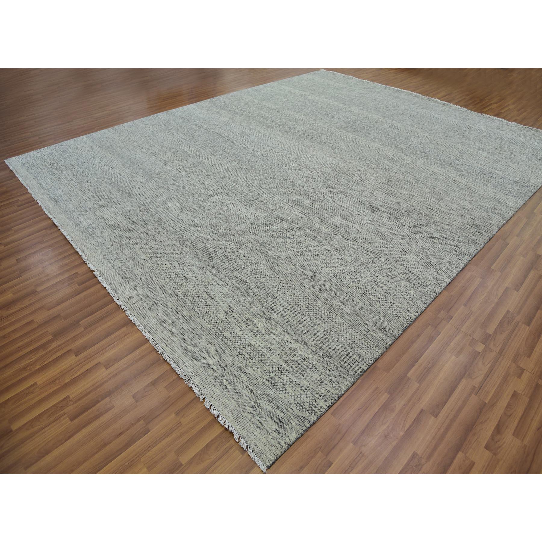 12'2"x15'4" Gentle Gray, Hand Knotted Tone on Tone, Modern Grass Design, Soft Natural Undyed Wool, Oversized Oriental Rug HR79737 - Image 4