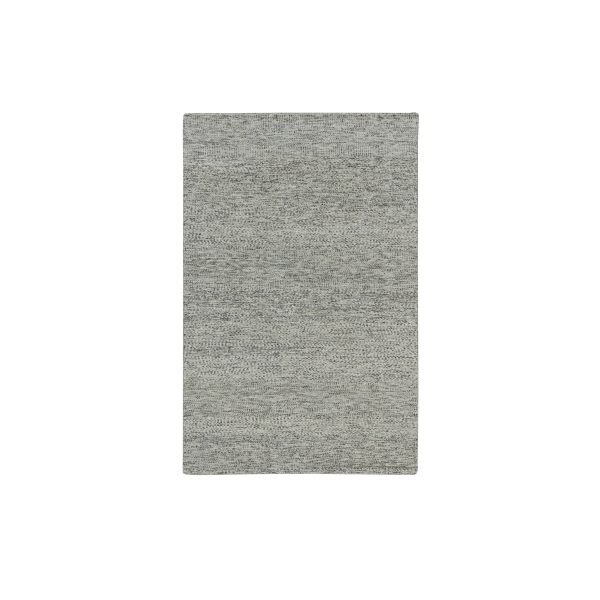 4'x6'2" Rock Ridge Gray, Hand Knotted, Modern Tone on Tone Grass Design, Undyed Pure Wool, Oriental Rug HR79743