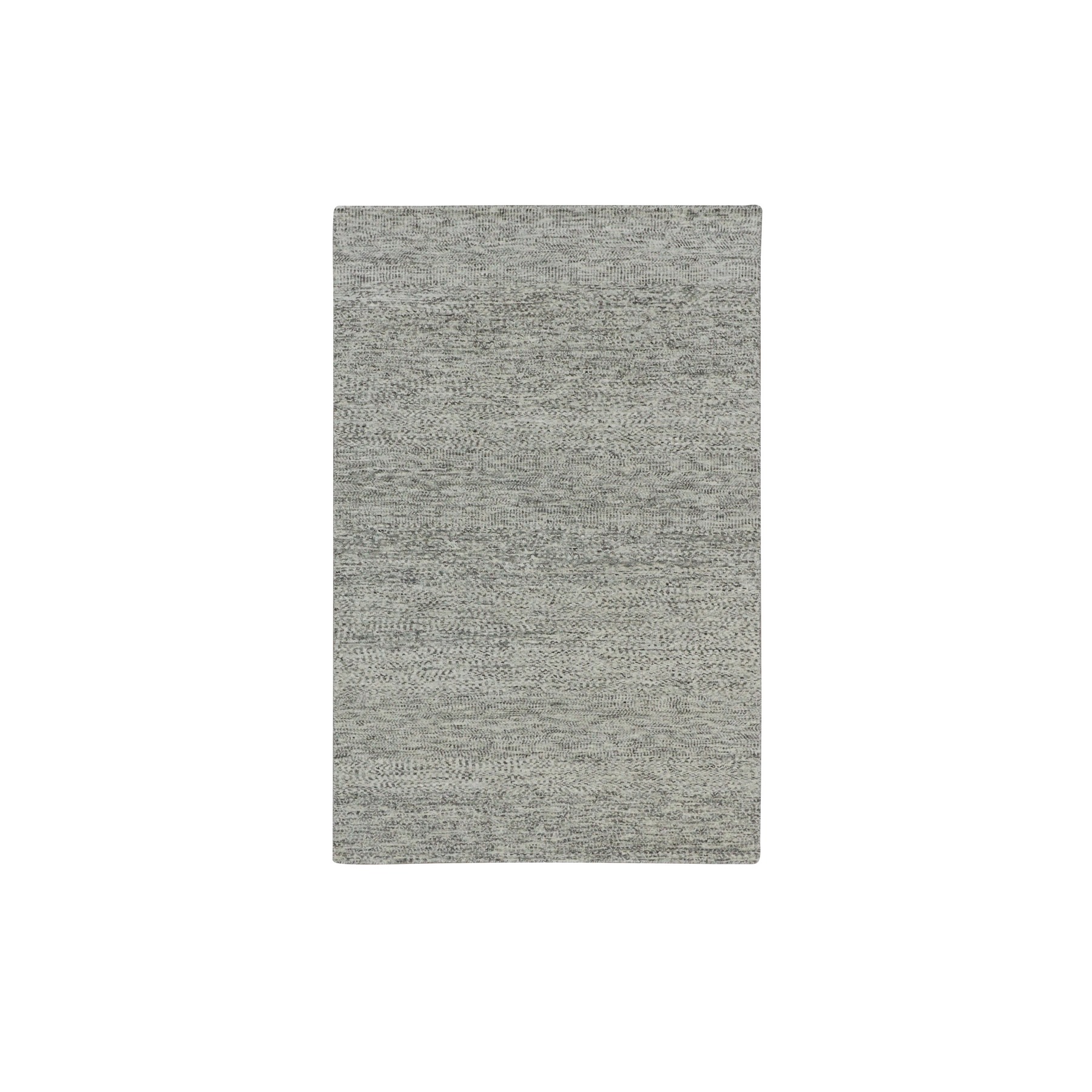 4'x6'2" Rock Ridge Gray, Hand Knotted, Modern Tone on Tone Grass Design, Undyed Pure Wool, Oriental Rug HR79743