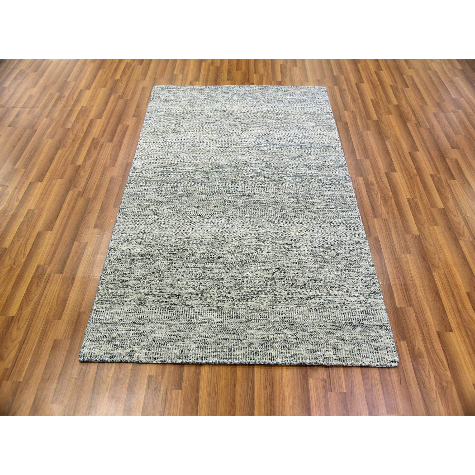 4'x6'2" Rock Ridge Gray, Hand Knotted, Modern Tone on Tone Grass Design, Undyed Pure Wool, Oriental Rug HR79743 - Image 2