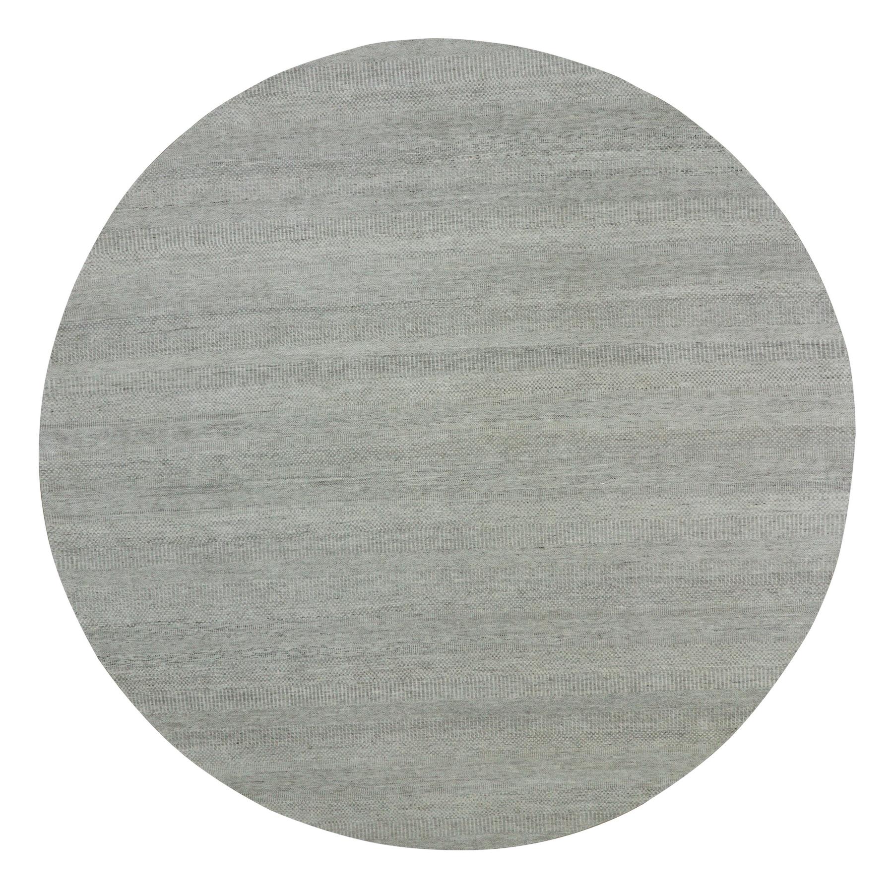 11'x11' Rustic Gray, Modern Grass Organic Undyed Wool Design, Round Hand Knotted, Tone on Tone, Round Oriental Rug HR79754