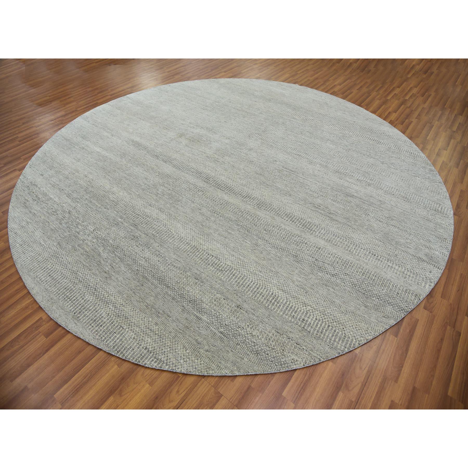 11'x11' Rustic Gray, Modern Grass Organic Undyed Wool Design, Round Hand Knotted, Tone on Tone, Round Oriental Rug HR79754 - Image 3