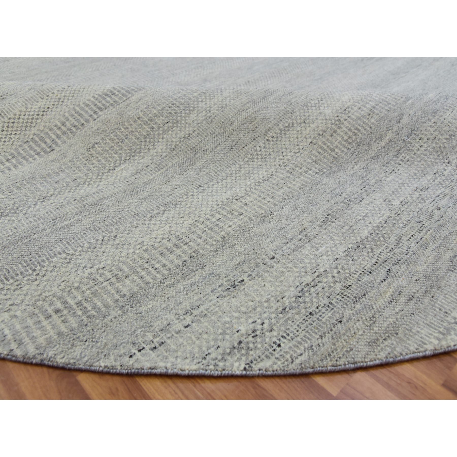 11'x11' Rustic Gray, Modern Grass Organic Undyed Wool Design, Round Hand Knotted, Tone on Tone, Round Oriental Rug HR79754 - Image 6