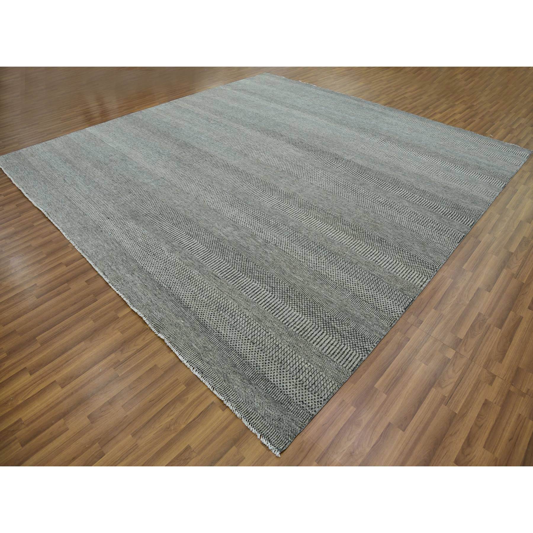 12'x12' Best Gray, Tone On Tone, Modern Organic Undyed Wool Hand Knotted Grass Design, Square Oriental Rug HR79755 - Image 3