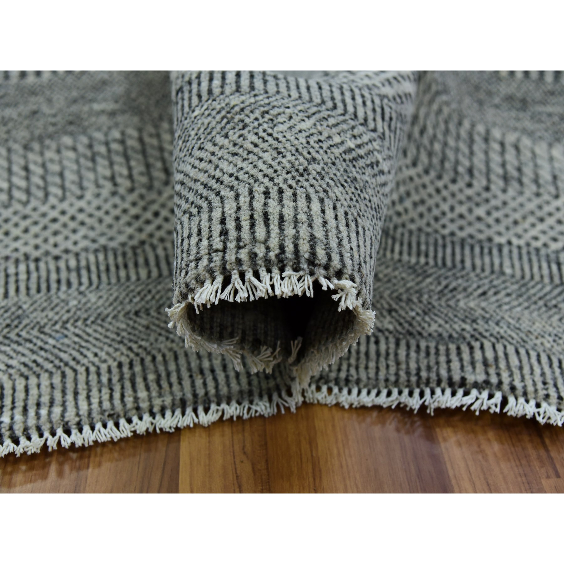 12'x12' Best Gray, Tone On Tone, Modern Organic Undyed Wool Hand Knotted Grass Design, Square Oriental Rug HR79755 - Image 5
