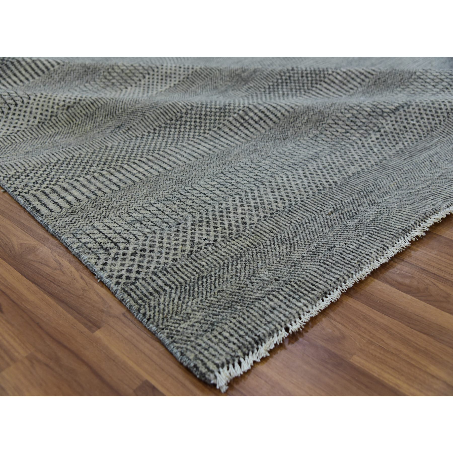 12'x12' Best Gray, Tone On Tone, Modern Organic Undyed Wool Hand Knotted Grass Design, Square Oriental Rug HR79755 - Image 6