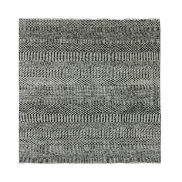 6'x6' Flannel Gray, Undyed 100% Wool, Modern Grass Design, Hand Knotted, Square Oriental Rug HR79759