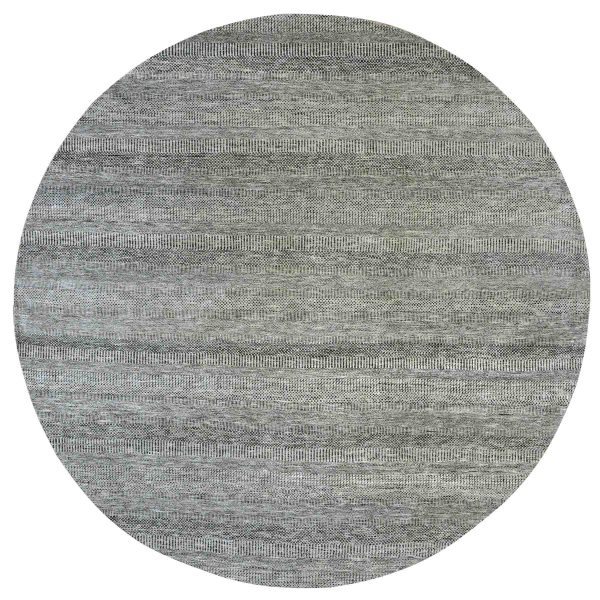 12'x12' Mockingbird with Gunmetal Gray, Modern Extra Soft Wool Grass Design, Hand Knotted, Round Tone on Tone Oriental Rug HR79761