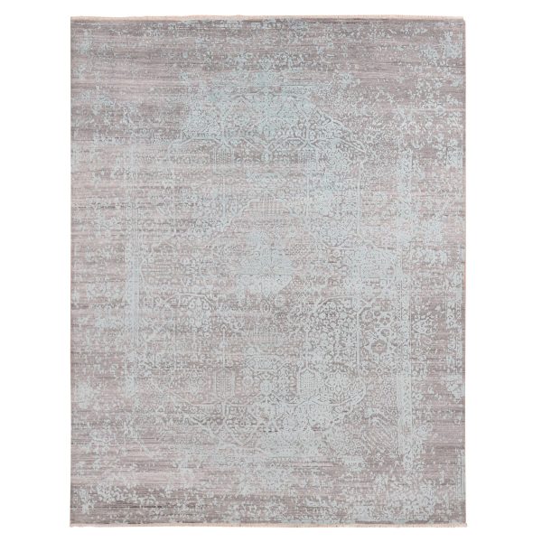 11'10"x14'10" Sea Foam Green, Broken and Erased Persian Design, Wool and Silk, Hand Knotted, Oversized Oriental Rug HR87675
