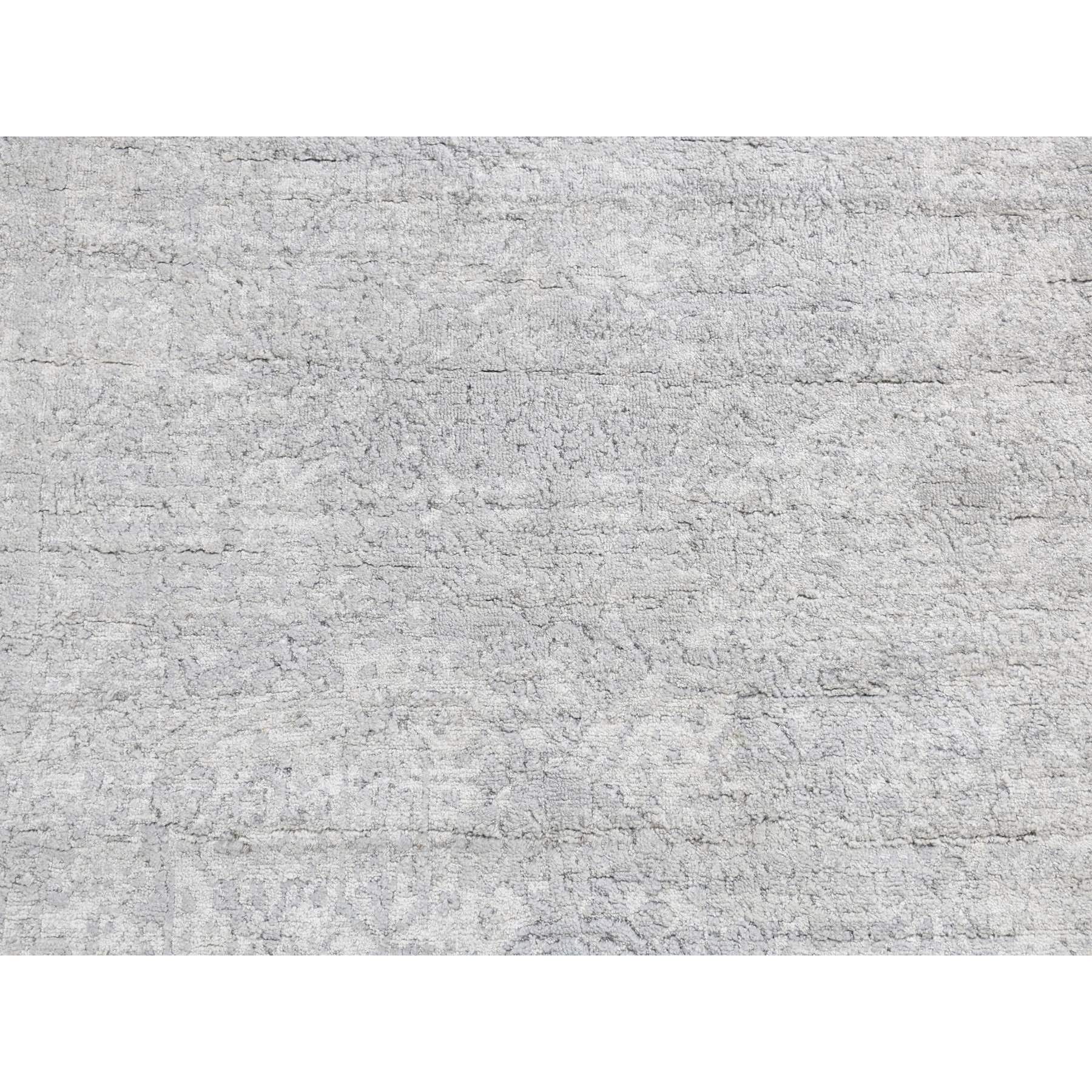 4'x9'8" Coin Gray, Broken and Erased Persian Design, Wide Runner, Wool and Silk, Hand Knotted Oriental Rug HR87679 - Image 7
