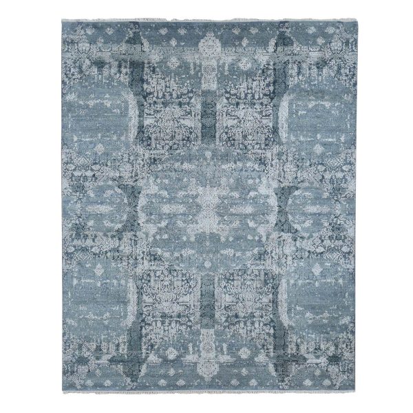 7'10"x10' Cloud Gray, Wool and Pure Silk, Jewellery Design, Hand Knotted, Oriental Rug HR87698